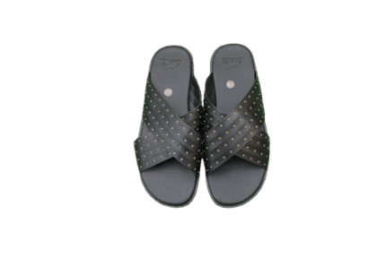 BLACK LEATHER PALMS SLIPPER with SILVER STUD